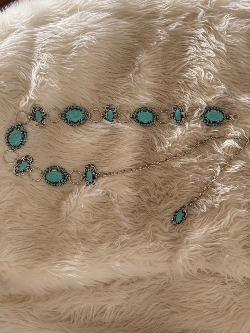 Turquoise Stone Link Belt Necklace - Women Jewelry